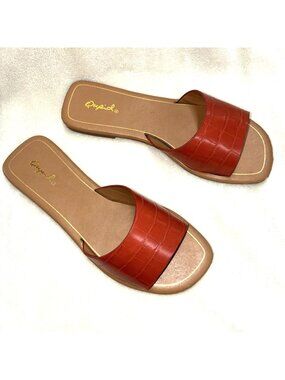 NIB Qupid Castel Ginger Croc Open Toe Slides Sandals Flats Shoes Vegan 5.5 #i